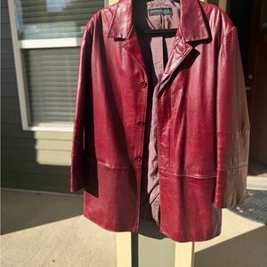 Red Leather Blazer Jacket